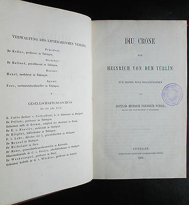 1852 Von Dem Turlin DIU CRONE Scholl 1st edition Medieval Arthurian Grail Legend